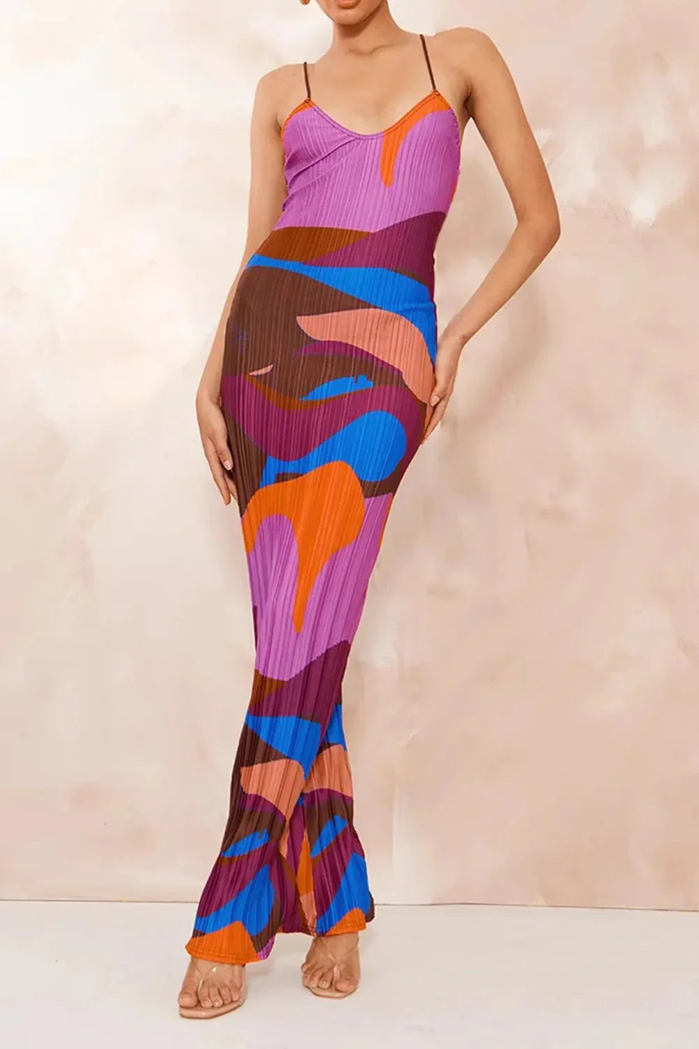 Backless Printed Maxi Cami Dress - VILLA FASHION